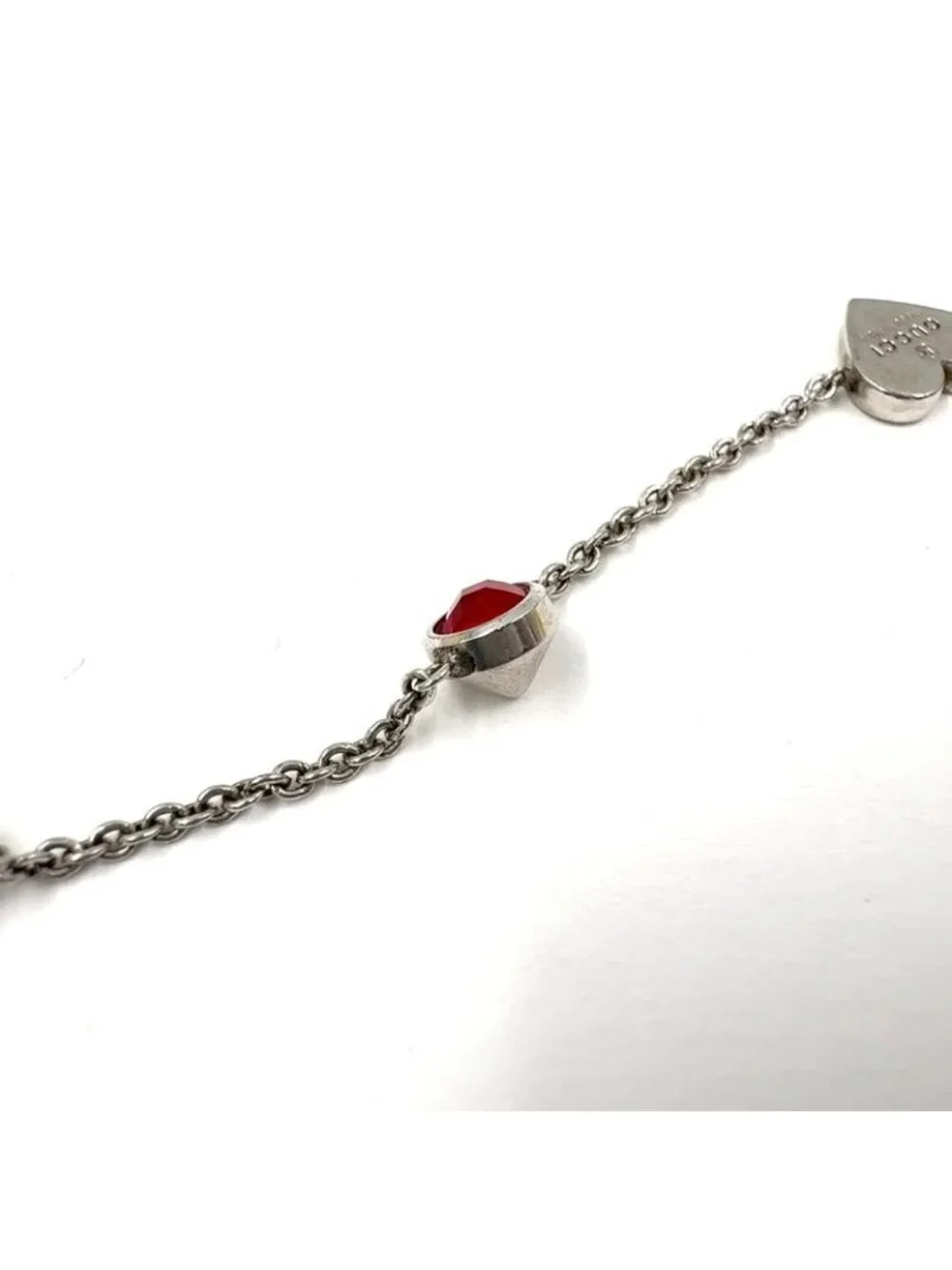Gucci Trademark Heart Crystal Silver Red Bracelet - Picture 6 of 10